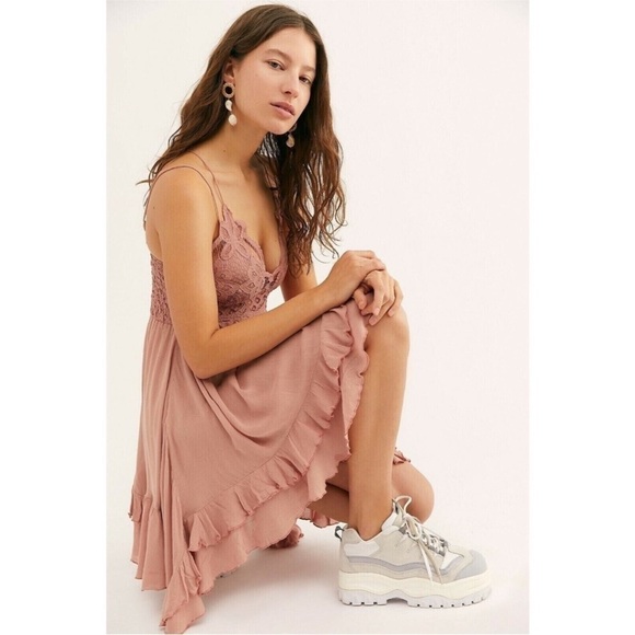 Free People FP One "Adella" Slip Mini Dress Crochet Tiered Ballet - Picture 2 of 10